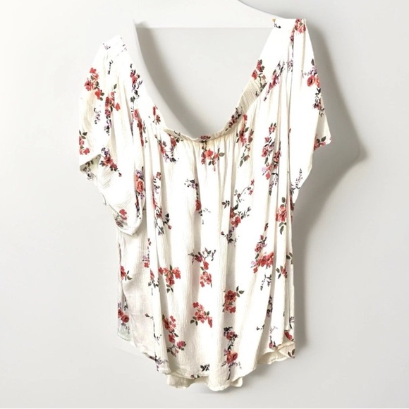 In Every Story Womens Floral Off Shoulder Peasant Blouse Gathered Tie Front 5X - Picture 1 of 11